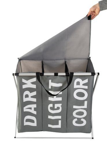 Tvättkorg med tre avdelningar – extra stor 130 L, grå