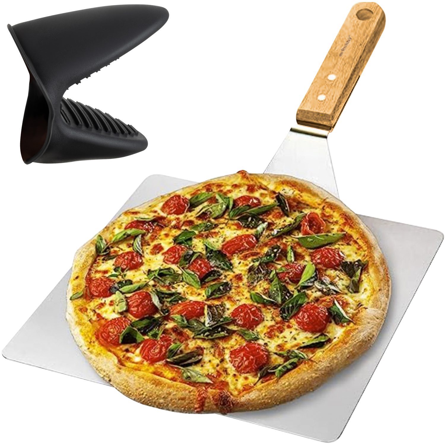 Pizzaspade för ugn & grill – Rostfritt stål, trähandtag, 30×30 cm