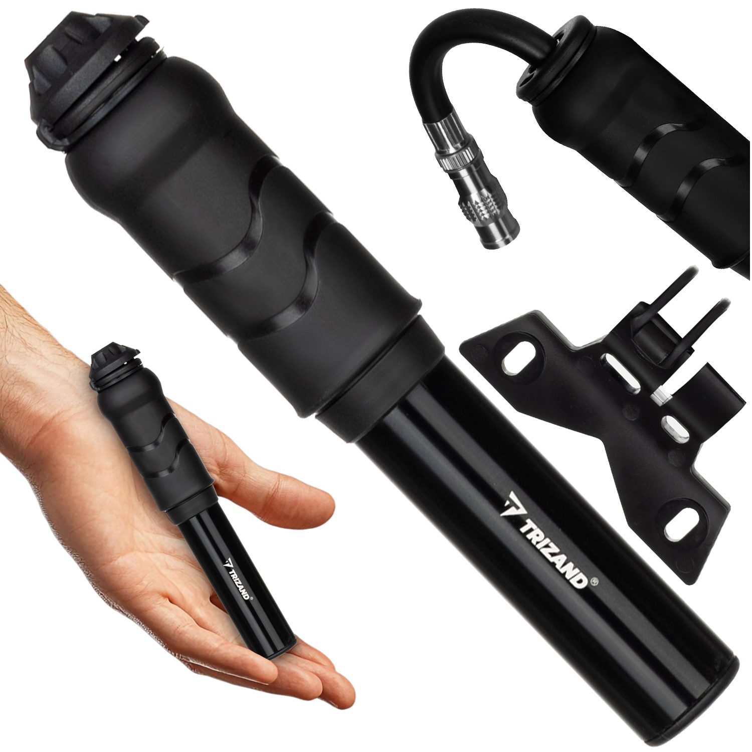 Liten och kraftfull handpump – aluminium, 7 bar, inkl. ramfäste