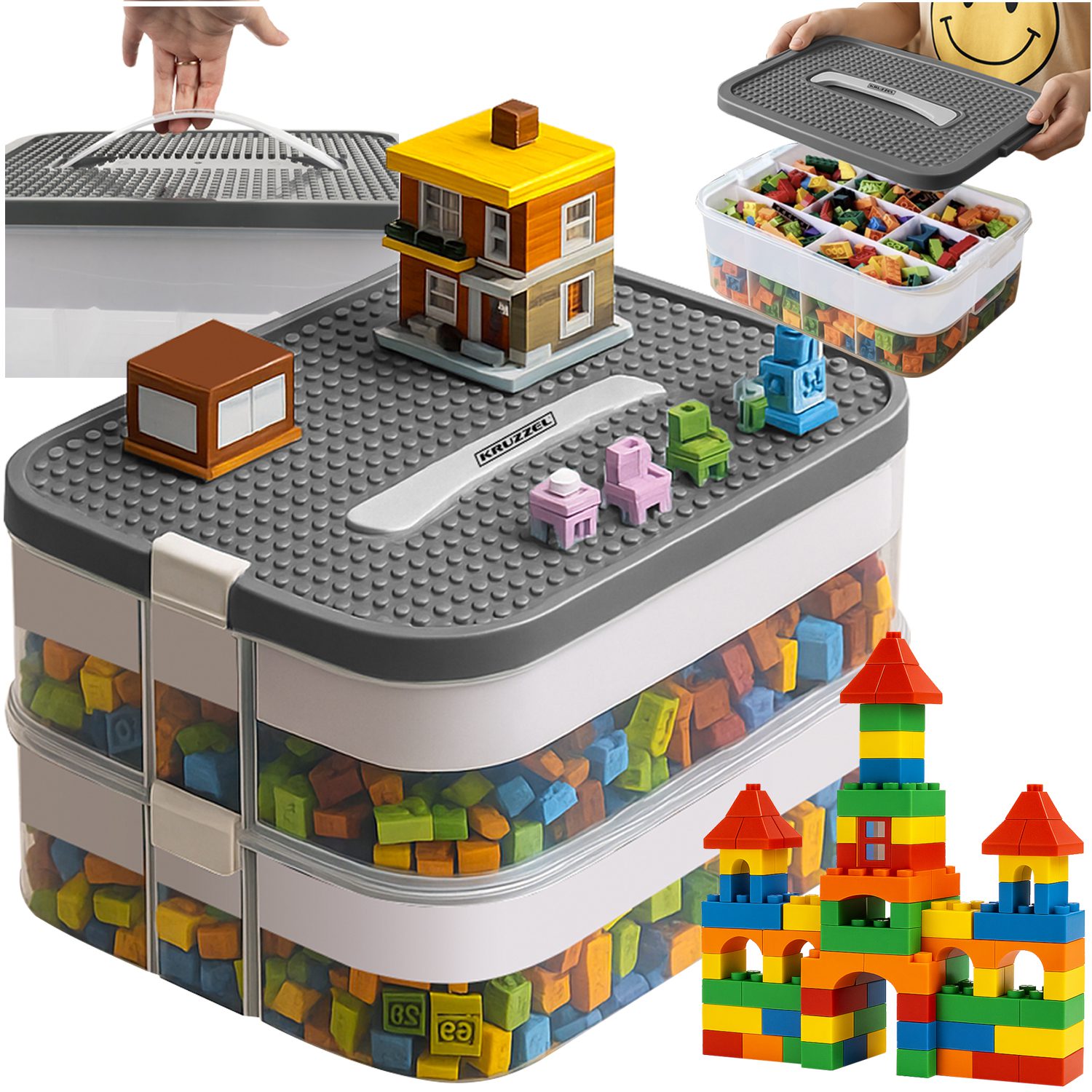 Stor 15 L organiseringslåda med fack – praktisk 2-vånings behållare för block och tillbehör