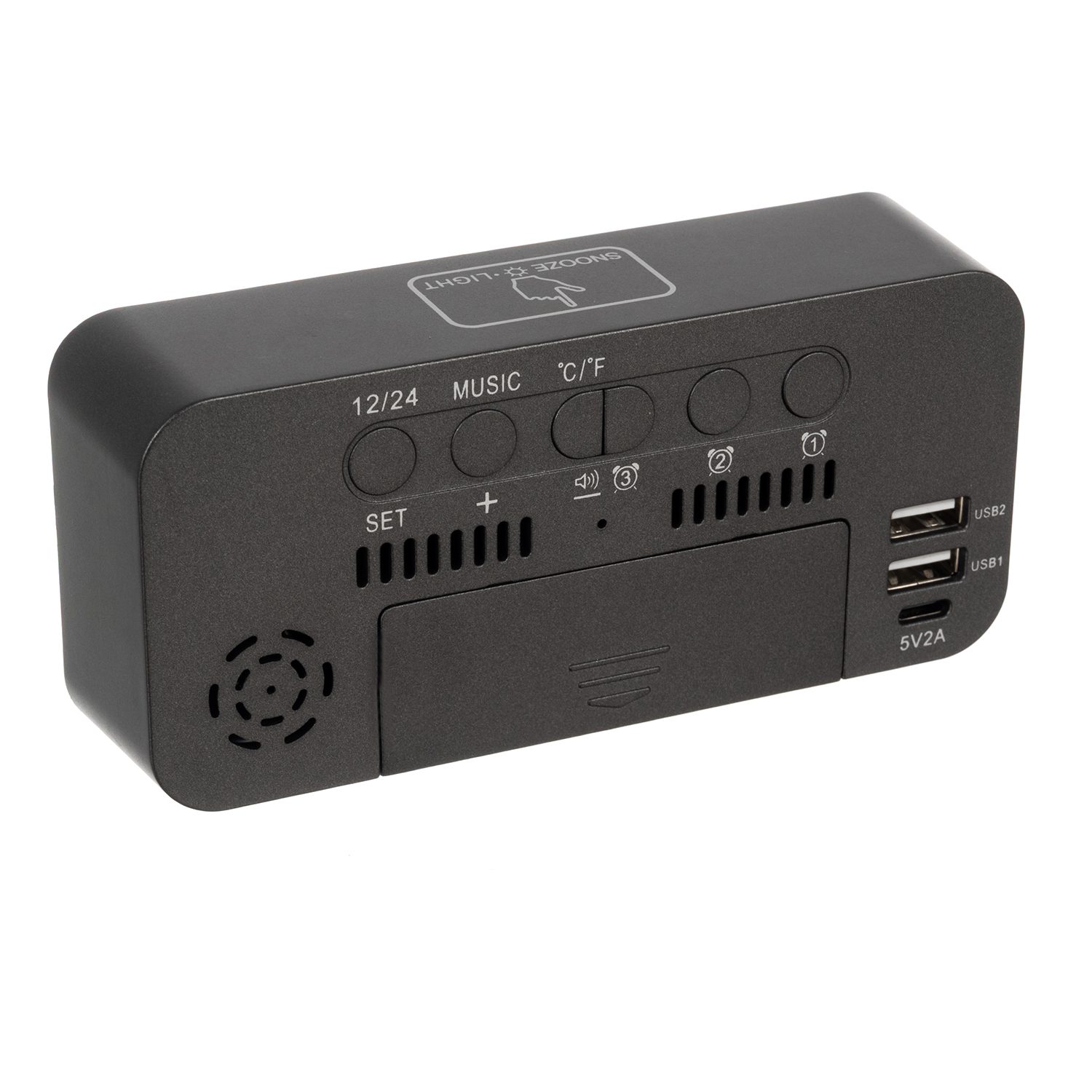 Modern LED-väckarklocka i svart – högljudd alarmklocka med snooze, röst-/ljudaktivering, datum- & temperaturvisning