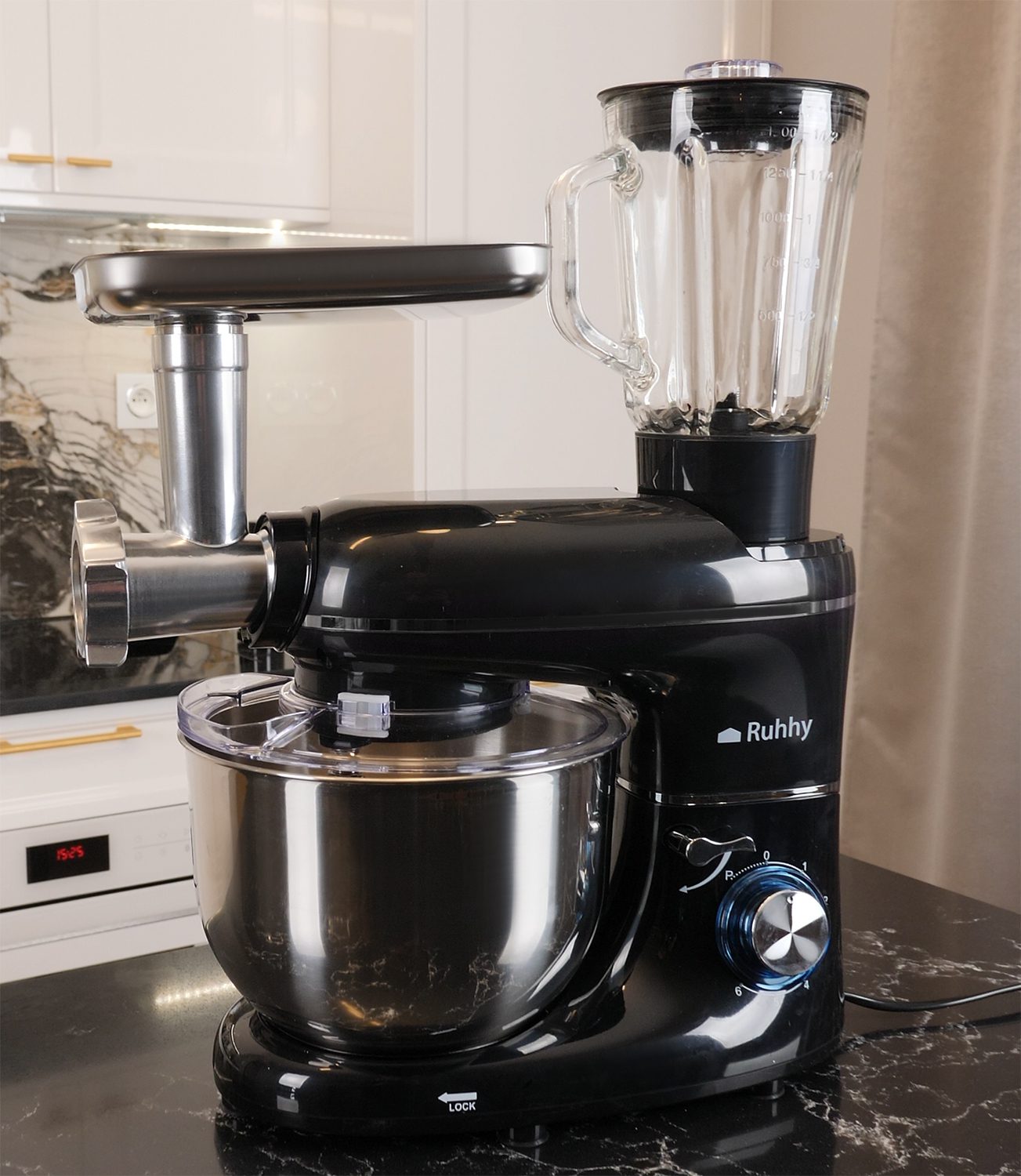 Multifunktionell Köksmaskin 3-i-1 – 2200 W Planetmixer med Köttkvarn & Mixer, 6,2 L Skål