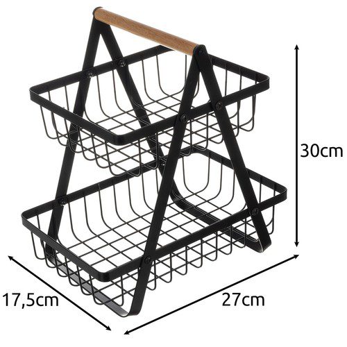 Tvåvånings fruktkorg – metall med trähandtag