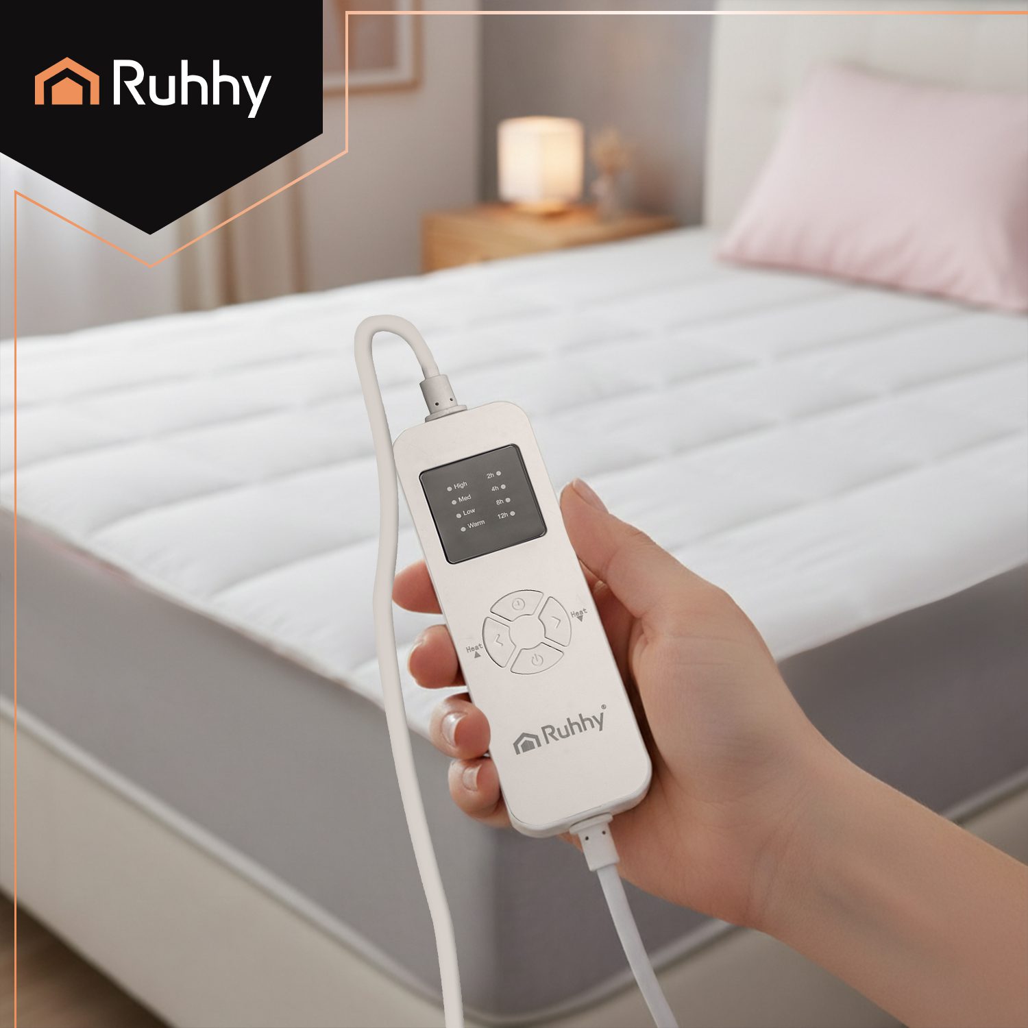 Elektrisk Bäddmadrass 190 × 80 cm Vit med 9 Värmelägen, Timer och Fjärrkontroll