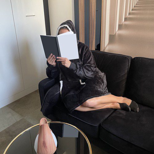 Svart oversize hoodie XXL – tjock filttröja med huva och fickor