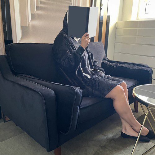 Svart oversize hoodie XXL – tjock filttröja med huva och fickor