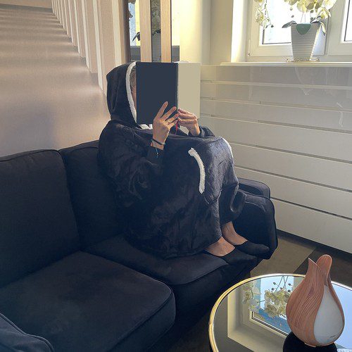 Svart oversize hoodie XXL – tjock filttröja med huva och fickor