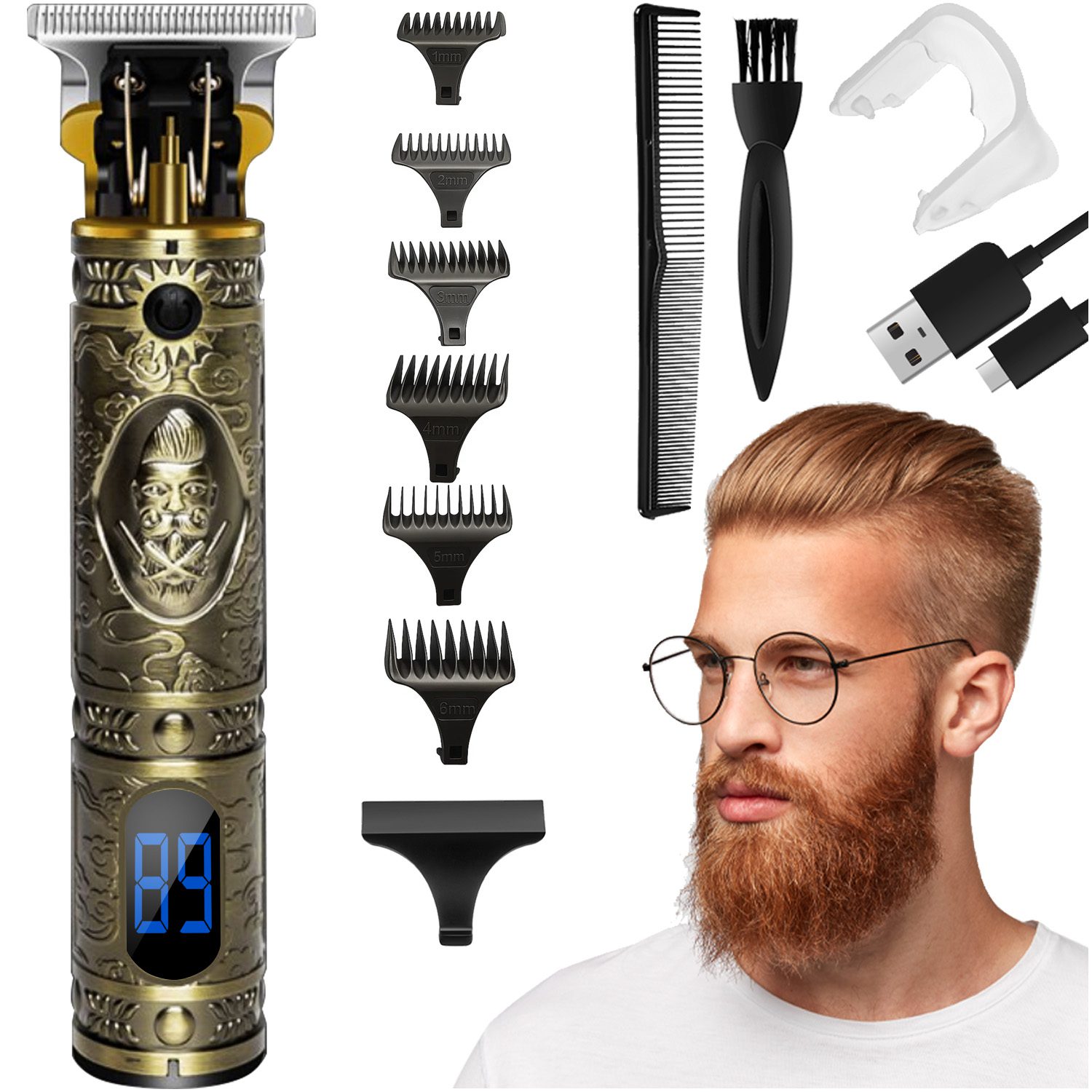 rådlös skägg- och hårtrimmer med flera huvuden