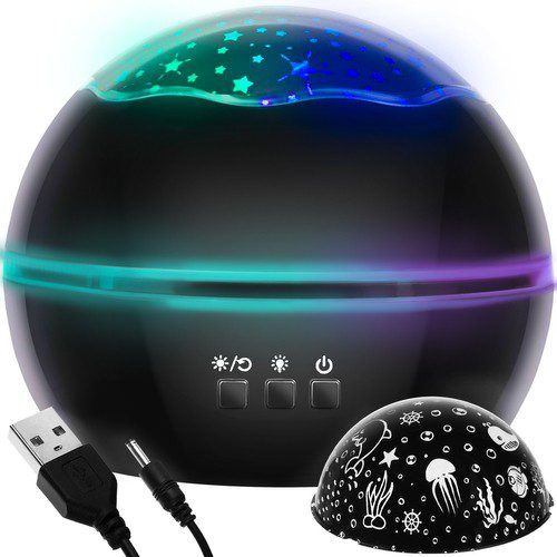 Stjärnhimmel- och havsprojektor 2-i-1 – nattlampa med rotation (Svart)