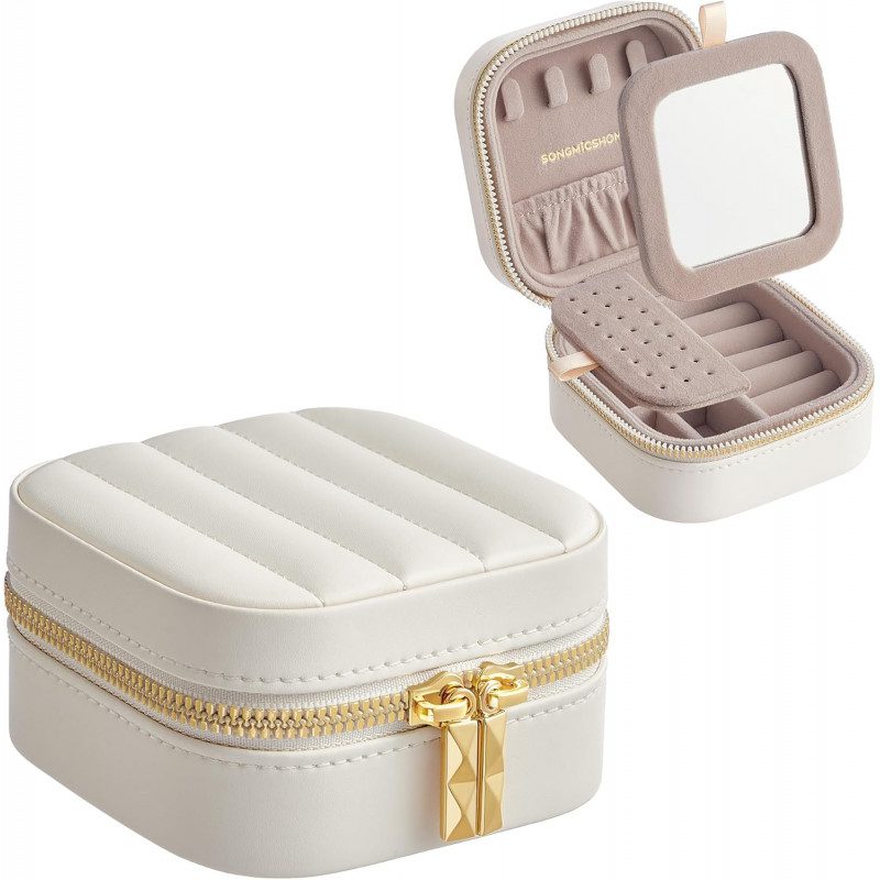 Res smyckeskrin, liten smyckeförvaring med spegel, 10,5 x 10,5 x 6 cm