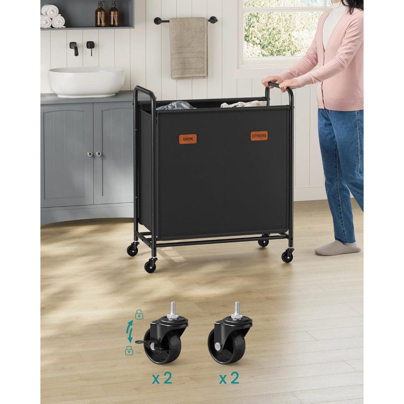 Rullbar Tvättsorterare 140 L – 2 Sektioner, Svart