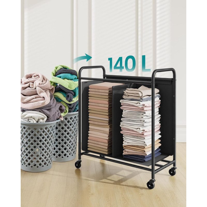 Rullbar Tvättsorterare 140 L – 2 Sektioner, Svart