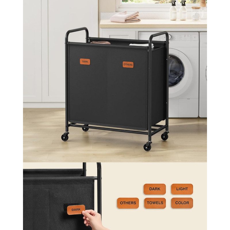 Rullbar Tvättsorterare 140 L – 2 Sektioner, Svart