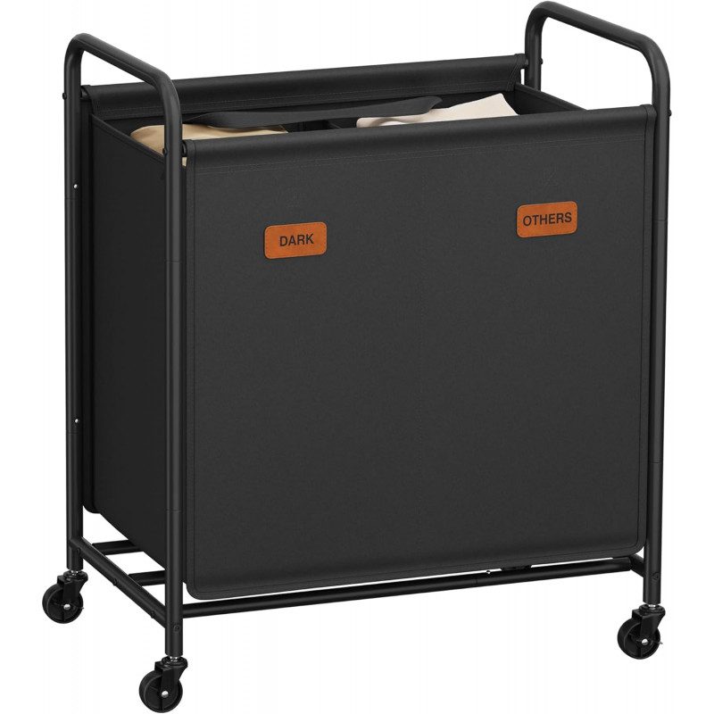 Rullbar Tvättsorterare 140 L – 2 Sektioner, Svart