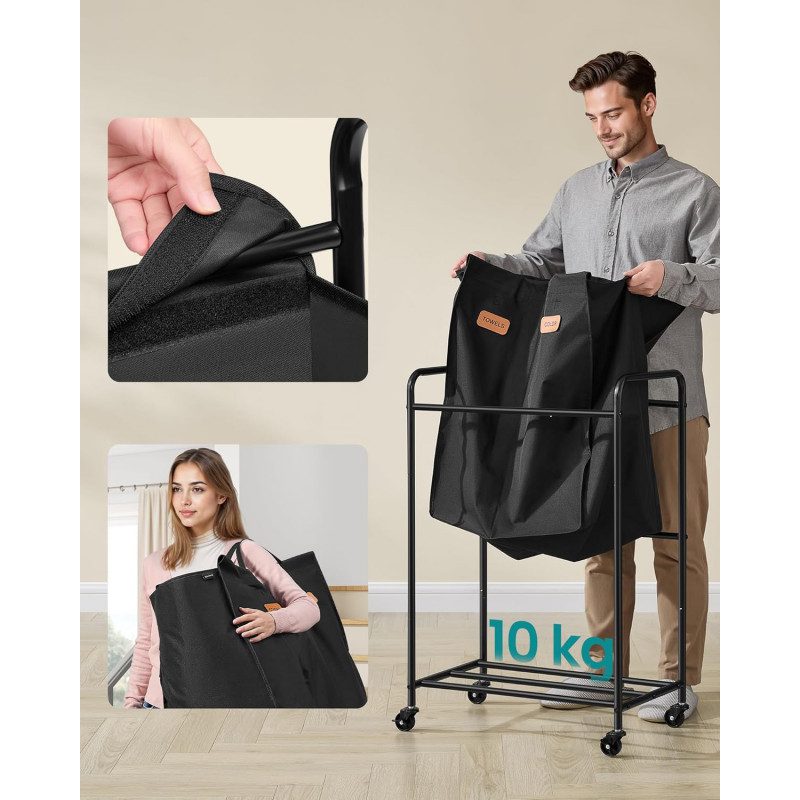 Rullbar Tvättsorterare 140 L – 2 Sektioner, Svart