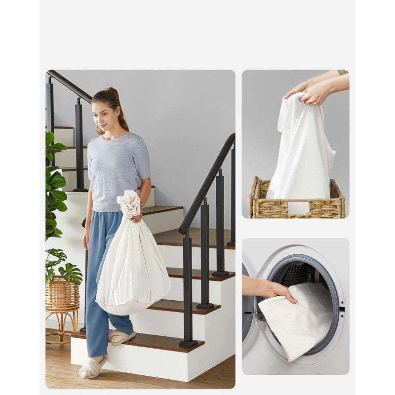 Rullbar Tvättsorterare 160L – 3 Fack, Naturlig, 70 x 36 x 66 cm