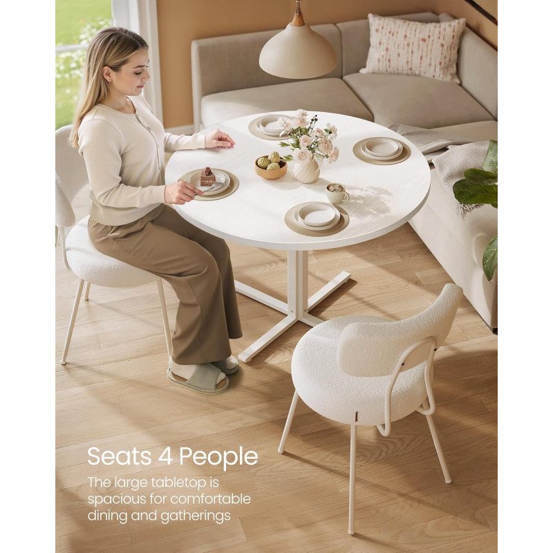 Runt Matbord Ø 80 cm – Vit Skiva med Stålben i Modern Lantlig Stil