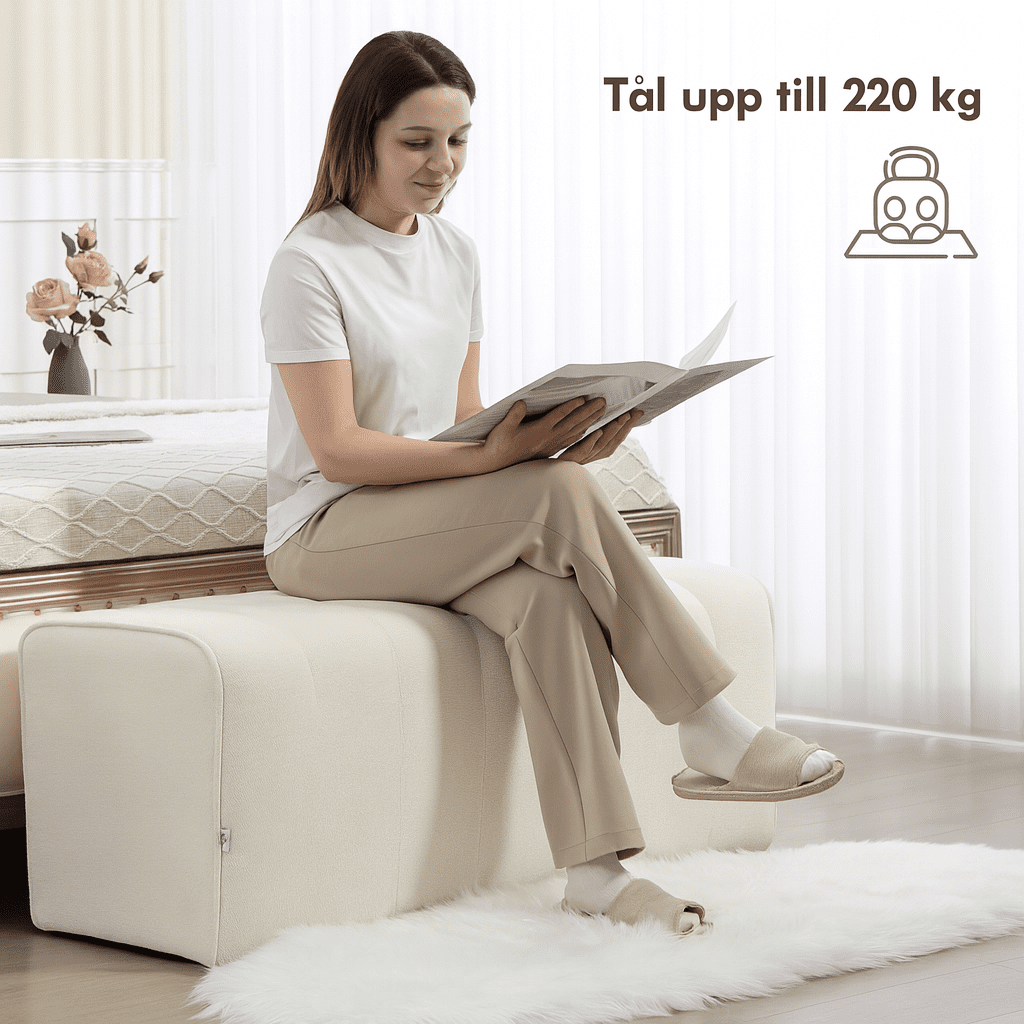 Sängbänk Krämvit Linnetyg med Kanalquiltad Design 110 x 40 x 44 cm