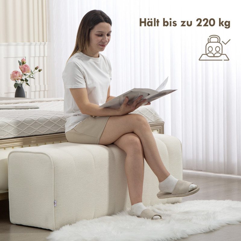 Sängbänk Krämvit Linnetyg med Kanalquiltad Design