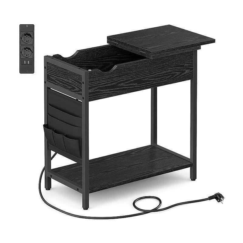 Sängbord med inbyggt eluttag och USB – med förvaringsficka, 31,5 × 60 × 60 cm