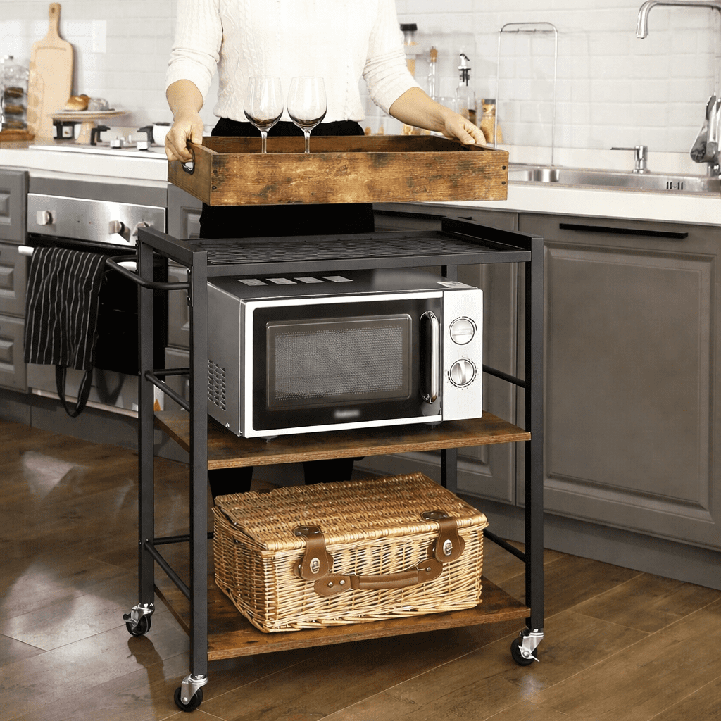 Serveringsvagn på hjul med uttagbar bricka – 65×40×86 cm