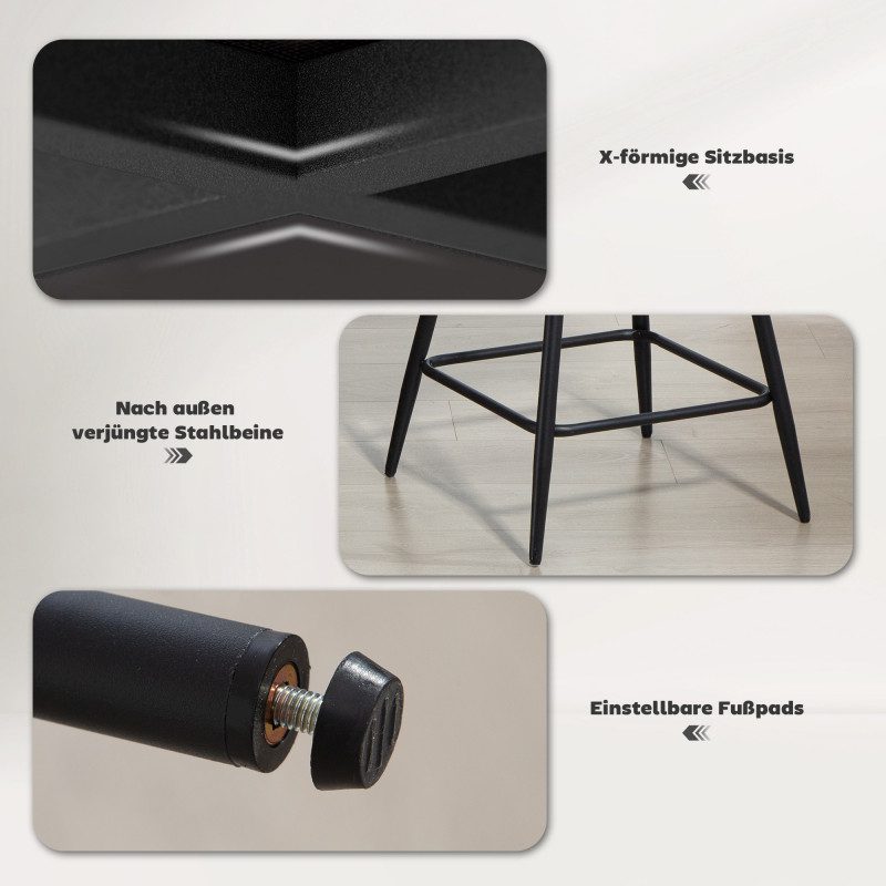 Set med 2 Barstolar – Grå Cordtyg, Snurrfunktion & Ryggstöd