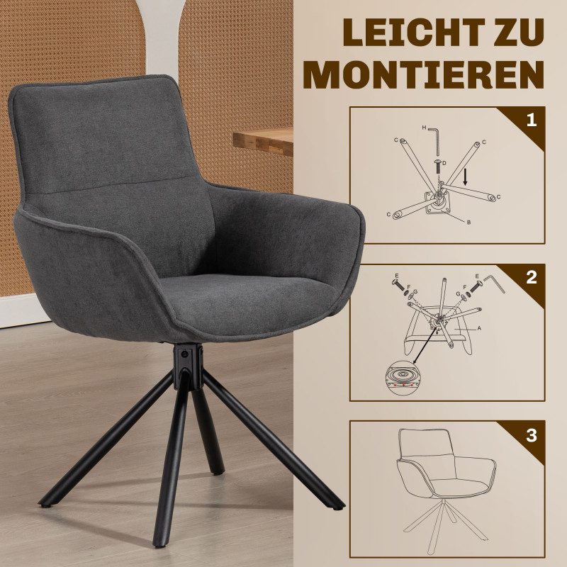 Matstolar 2-pack Mörkgrå Sammet – Vridbara & Bekväma - Bild 5