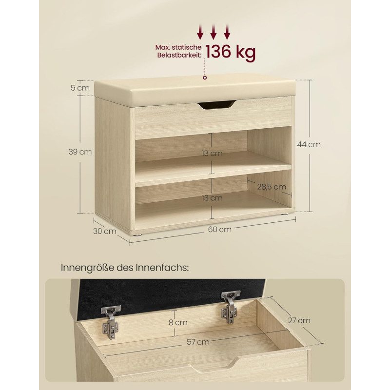 Sittbänk för Hallen med Förvaring – Skobänk med Dyna, Beige