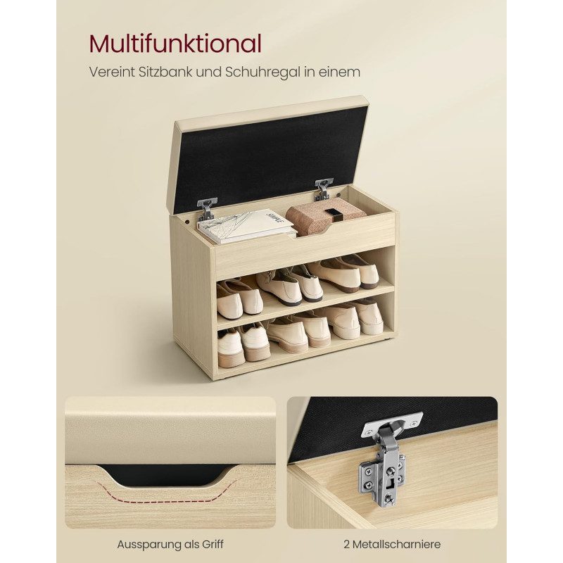 Sittbänk för Hallen med Förvaring – Skobänk med Dyna, Beige