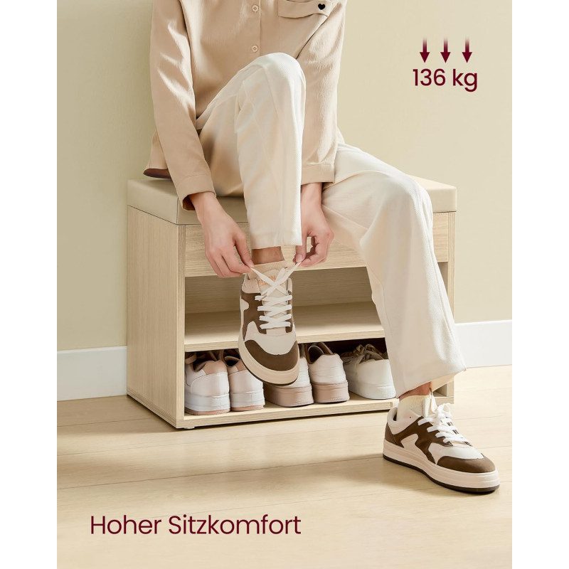 Sittbänk för Hallen med Förvaring – Skobänk med Dyna, Beige