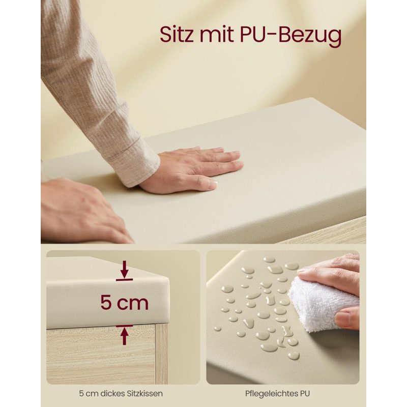 Sittbänk för Hallen med Förvaring – Skobänk med Dyna, Beige