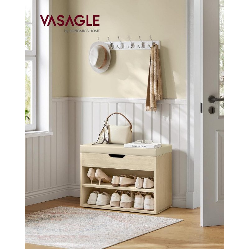 Sittbänk för Hallen med Förvaring – Skobänk med Dyna, Beige