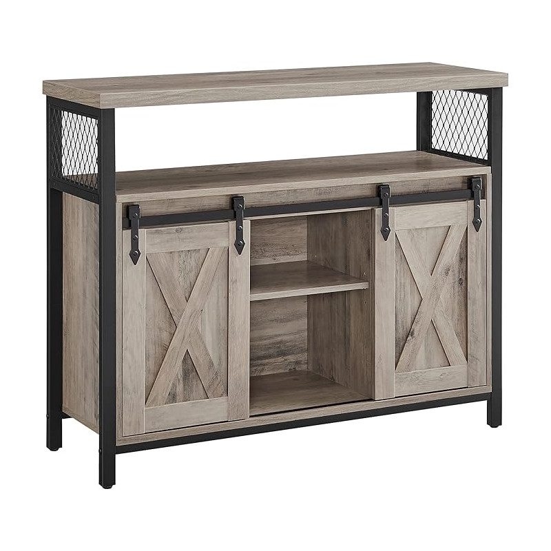 Skänk i greige med skjutdörrar – rustik industriell design, 100×33×80 cm
