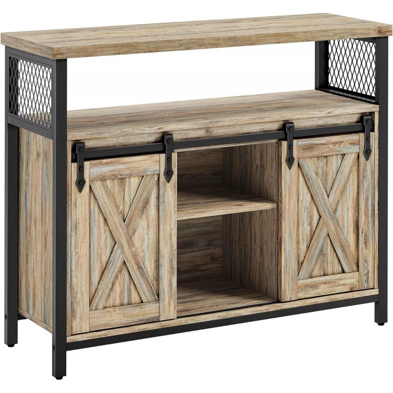 Skänk i industriell stil med skjutdörrar, turkos/brun – 33×100×80 cm