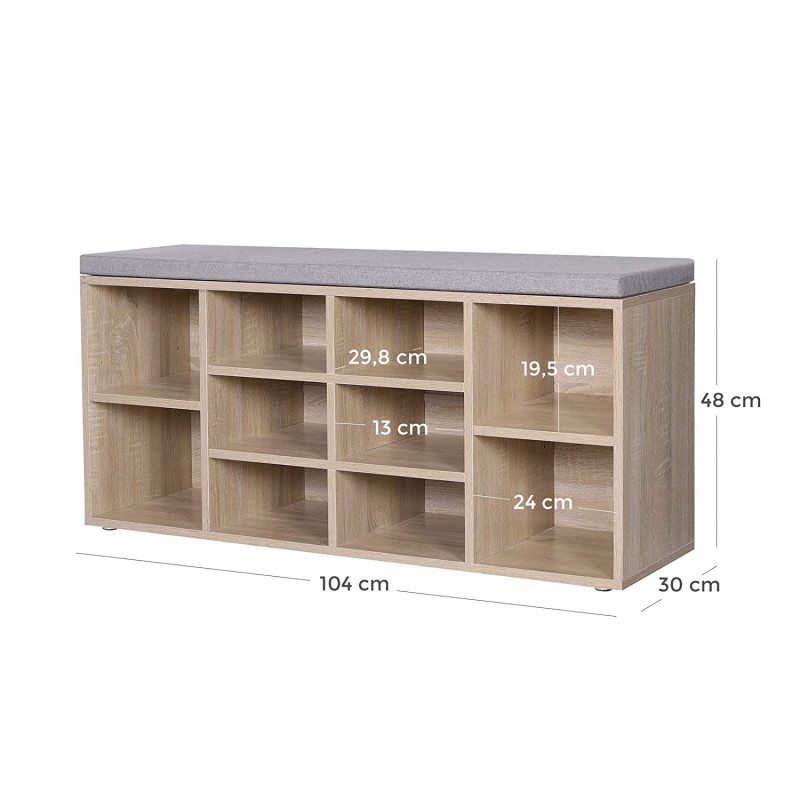 Skobänk i Ek-Grå – 104 x 30 x 48 cm med Skoförvaring