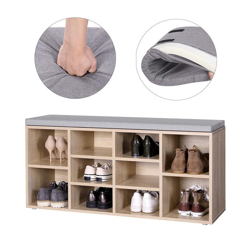 Skobänk i Ek-Grå – 104 x 30 x 48 cm med Skoförvaring