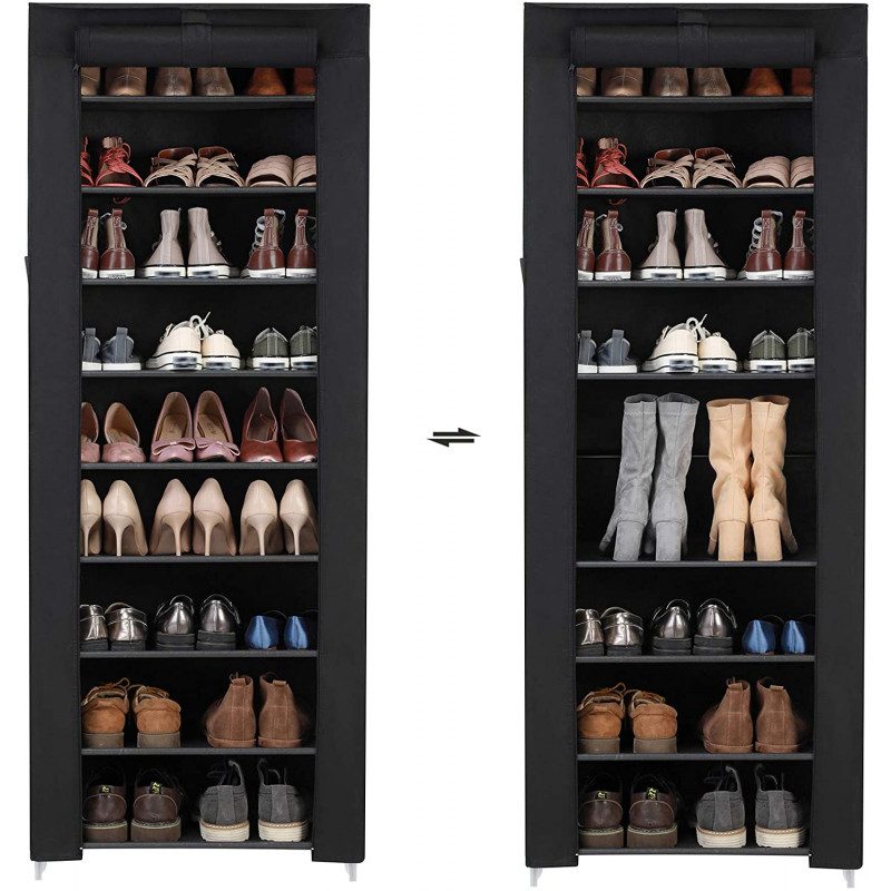 Skoförvaring i Svart Tyg med Dörr – 27 par, 160 cm Hög