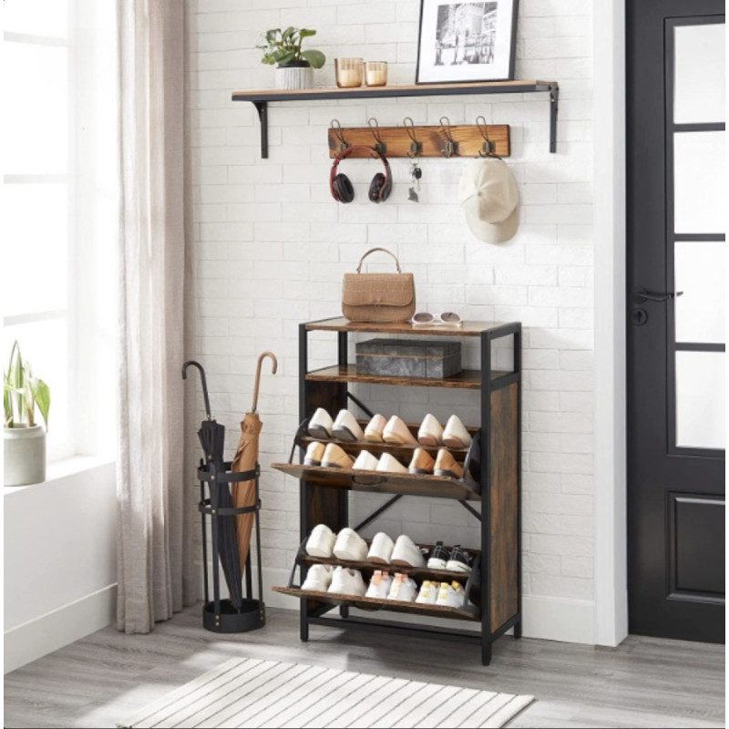 Skoskåp med skohylla för 8–12 par – vintage brun, 60 × 30 × 95 cm