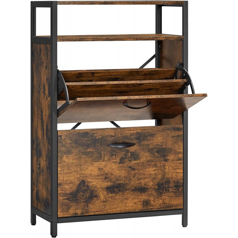 Skoskåp med skohylla för 8–12 par – vintage brun, 60 × 30 × 95 cm