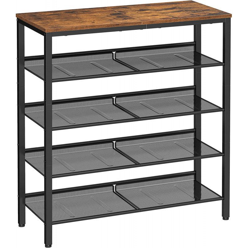 Skoställ 5-plan – Industriell Stil i Vintage Brun och Svart (75 x 28 x 93 cm)
