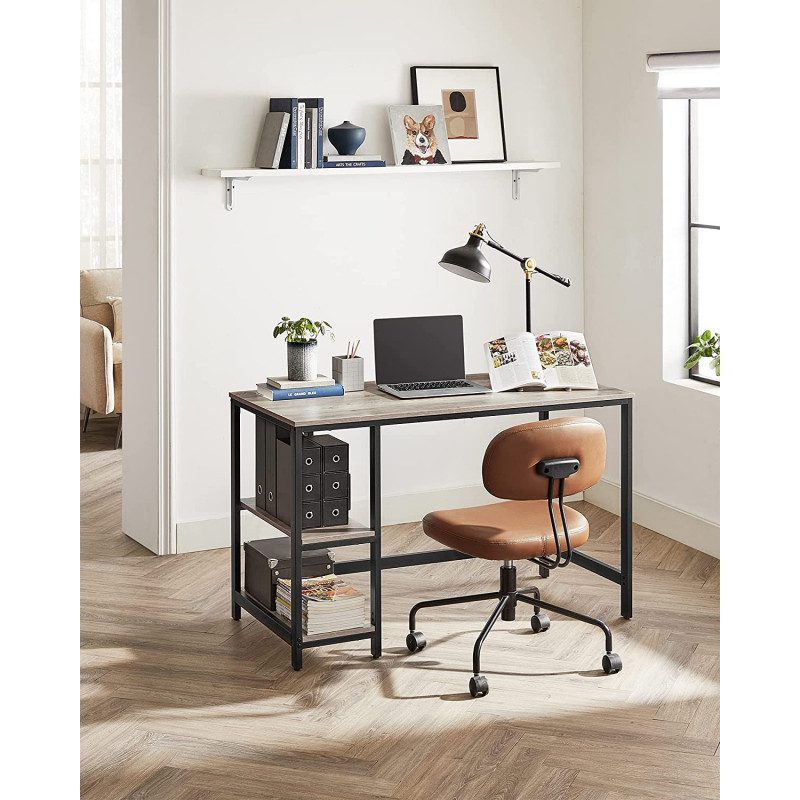 Skrivbord med två hyllplan i greige och svart, 120 × 60 cm