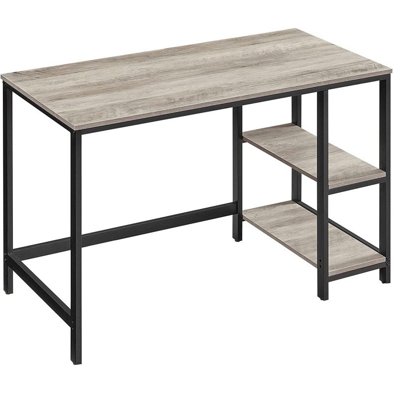 Skrivbord med två hyllplan i greige och svart, 120 × 60 cm