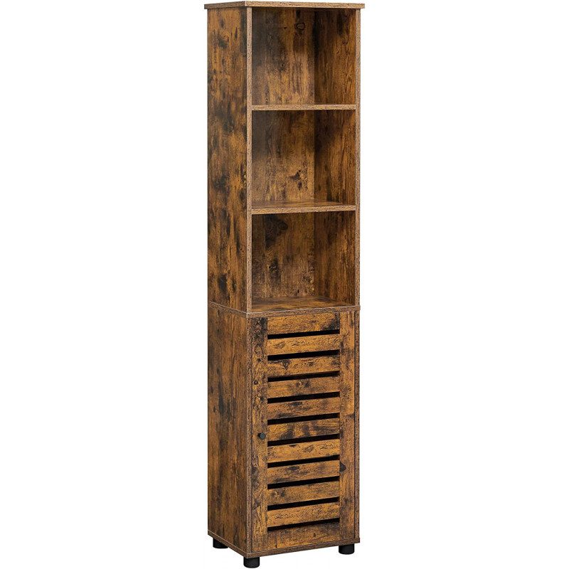 Smalt förvaringsskåp i vintage brun med 3 öppna fack – 40 × 30 × 167 cm