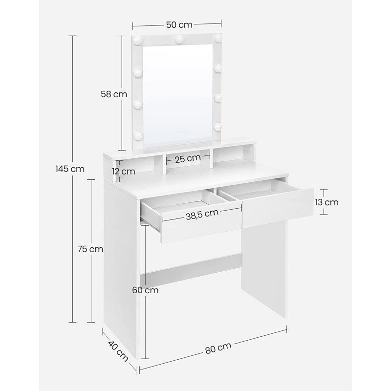 Sminkbord Med Dimbara Lampor Vit