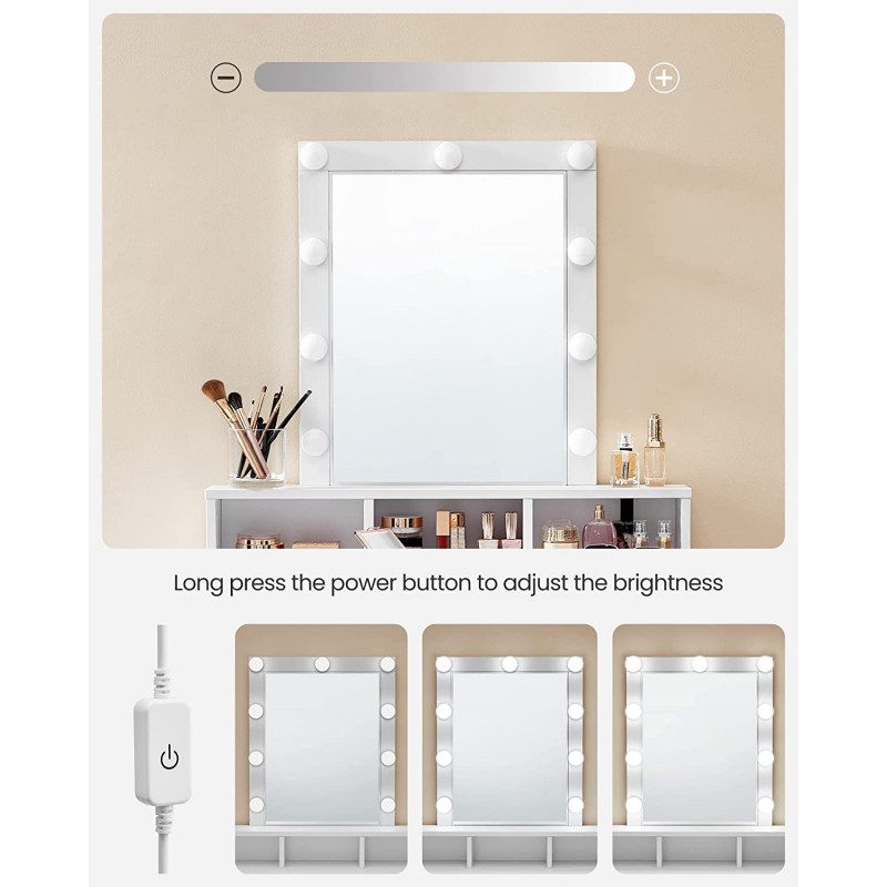 Sminkbord Med Dimbara Lampor Vit