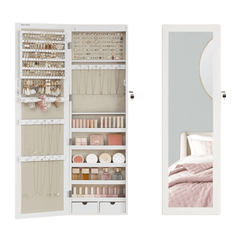 Smyckesskåp med spegel för vägg eller dörr – platsbesparande design 37 × 120 cm