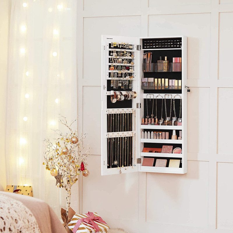 Smyckesskåp med spegel och förvaring – dörr/vägg, 37,5 × 9,7 × 108 cm