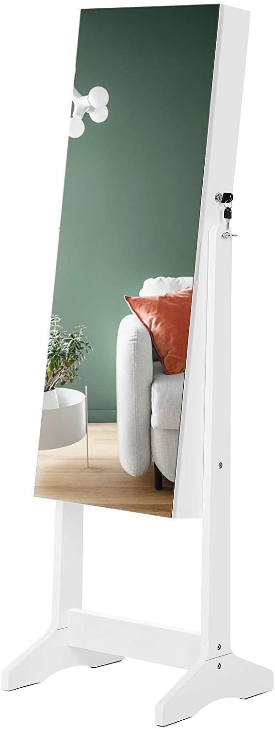 Smyckesskåp med spegel Vit - låsbar förvaring till 108 smycken