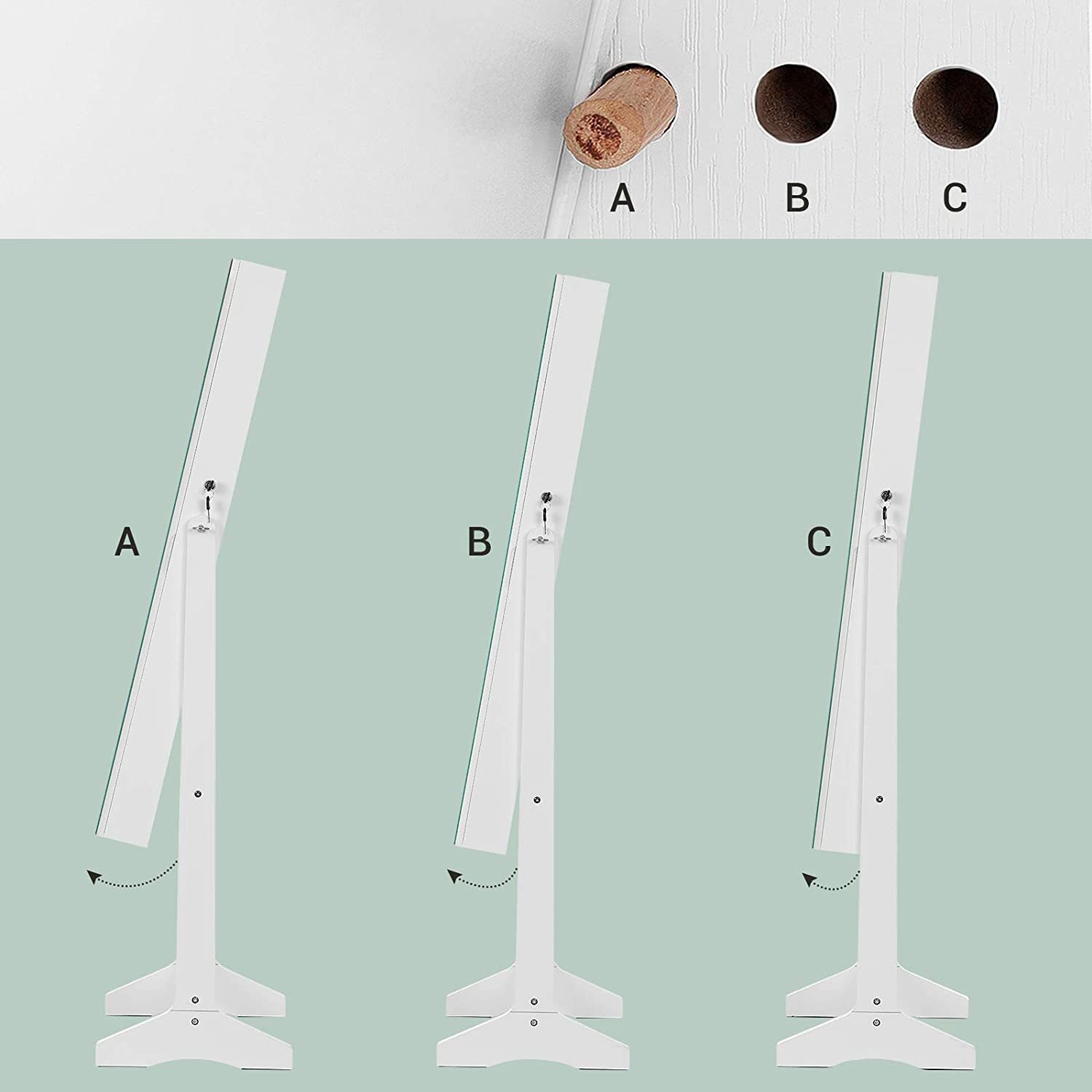 Smyckesskåp med spegel Vit - låsbar förvaring till 108 smycken