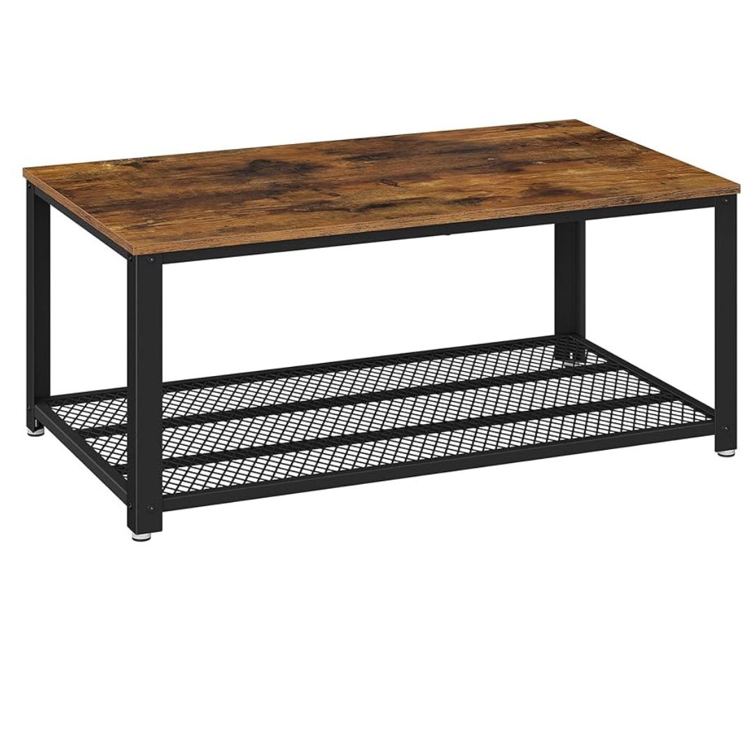 Soffbord i industridesign, tv-bord, vardagsrumsbord, TV-skåp med stor hylla, justerbara fötter, skyddar golvet, med metallram